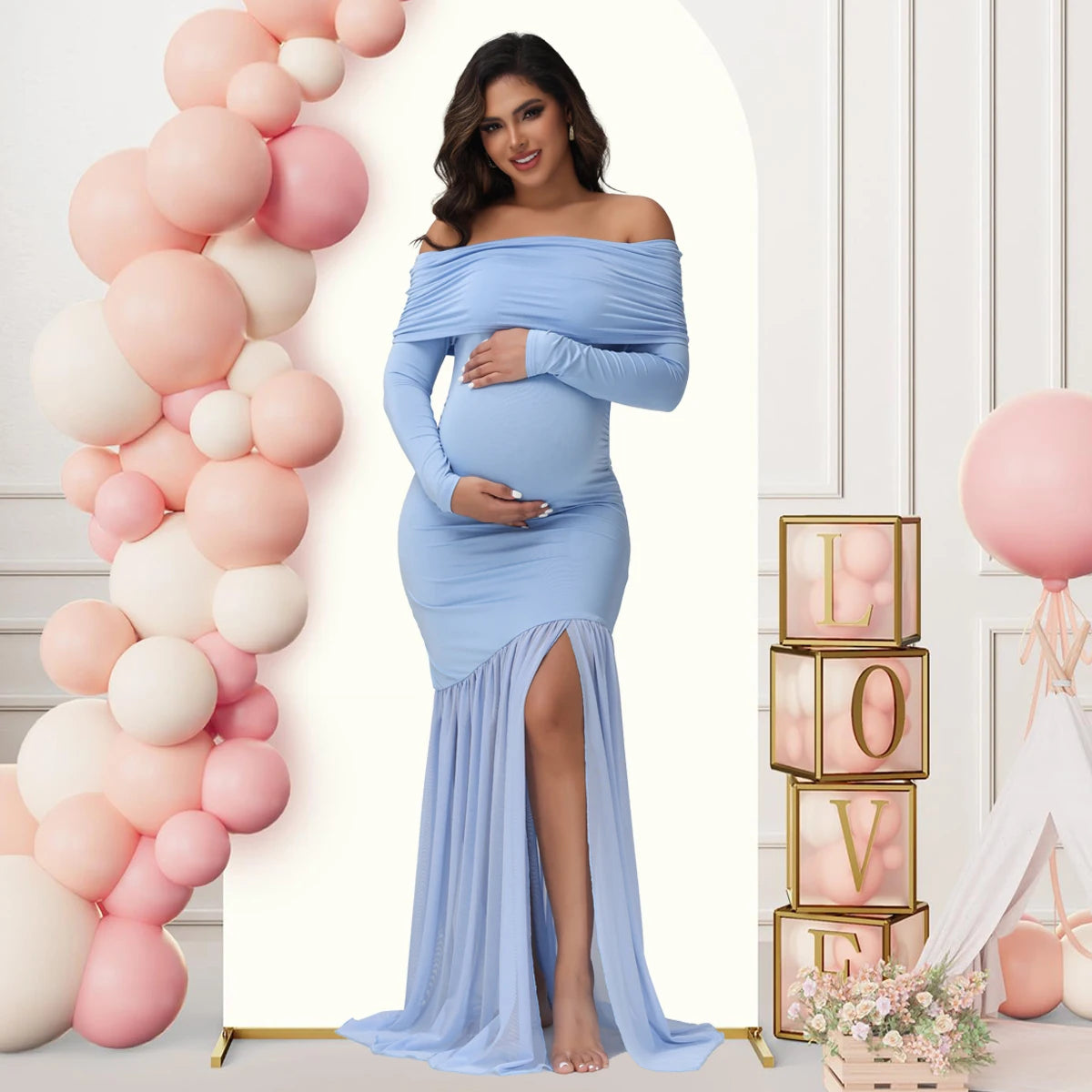 Maternity Dresses Photoshoot Off-Shoulder & Slits