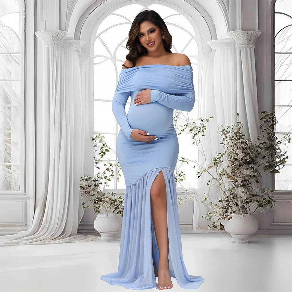 Maternity Dresses Photoshoot Off-Shoulder & Slits