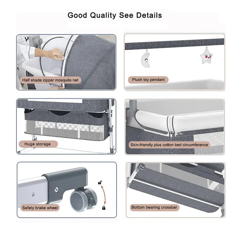 Baby Crib with Pendulum & Bluetooth