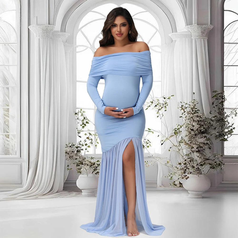Maternity Dresses Photoshoot Off-Shoulder & Slits