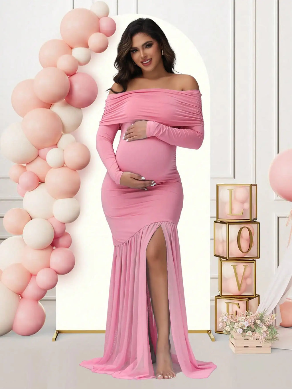 Maternity Dresses Photoshoot Off-Shoulder & Slits