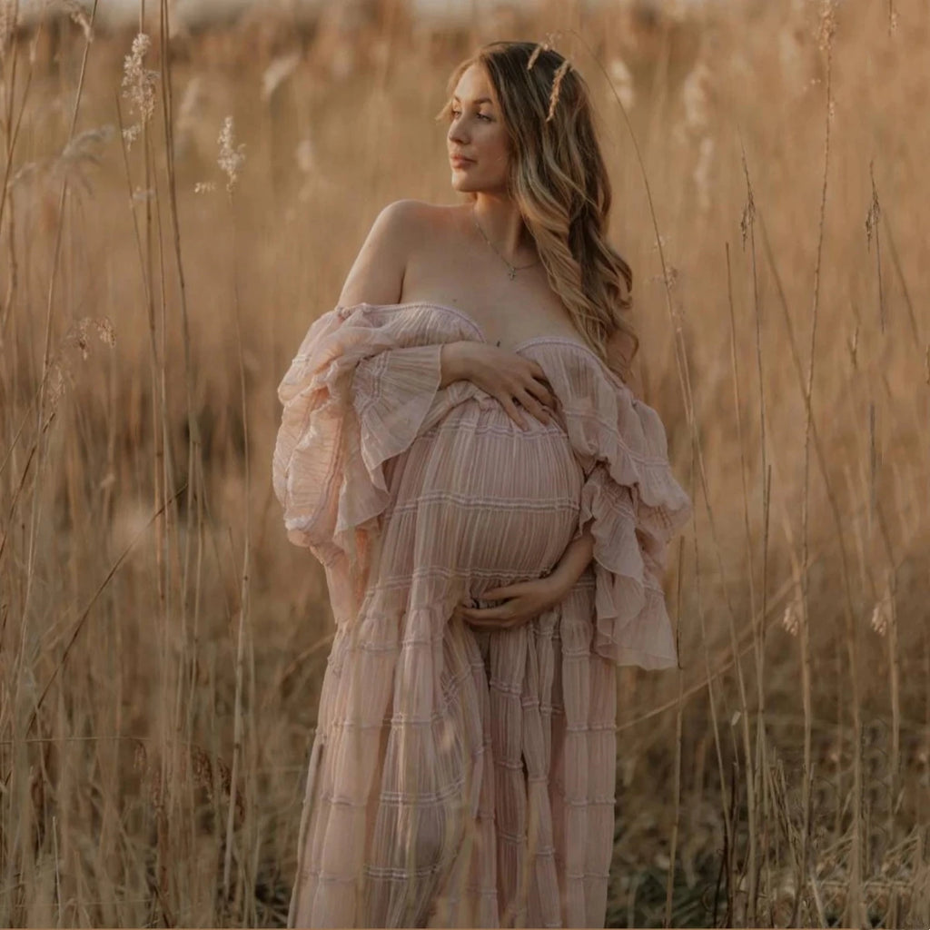 Pleat Chiffon Boho Style Maternity Photoshoot Dress