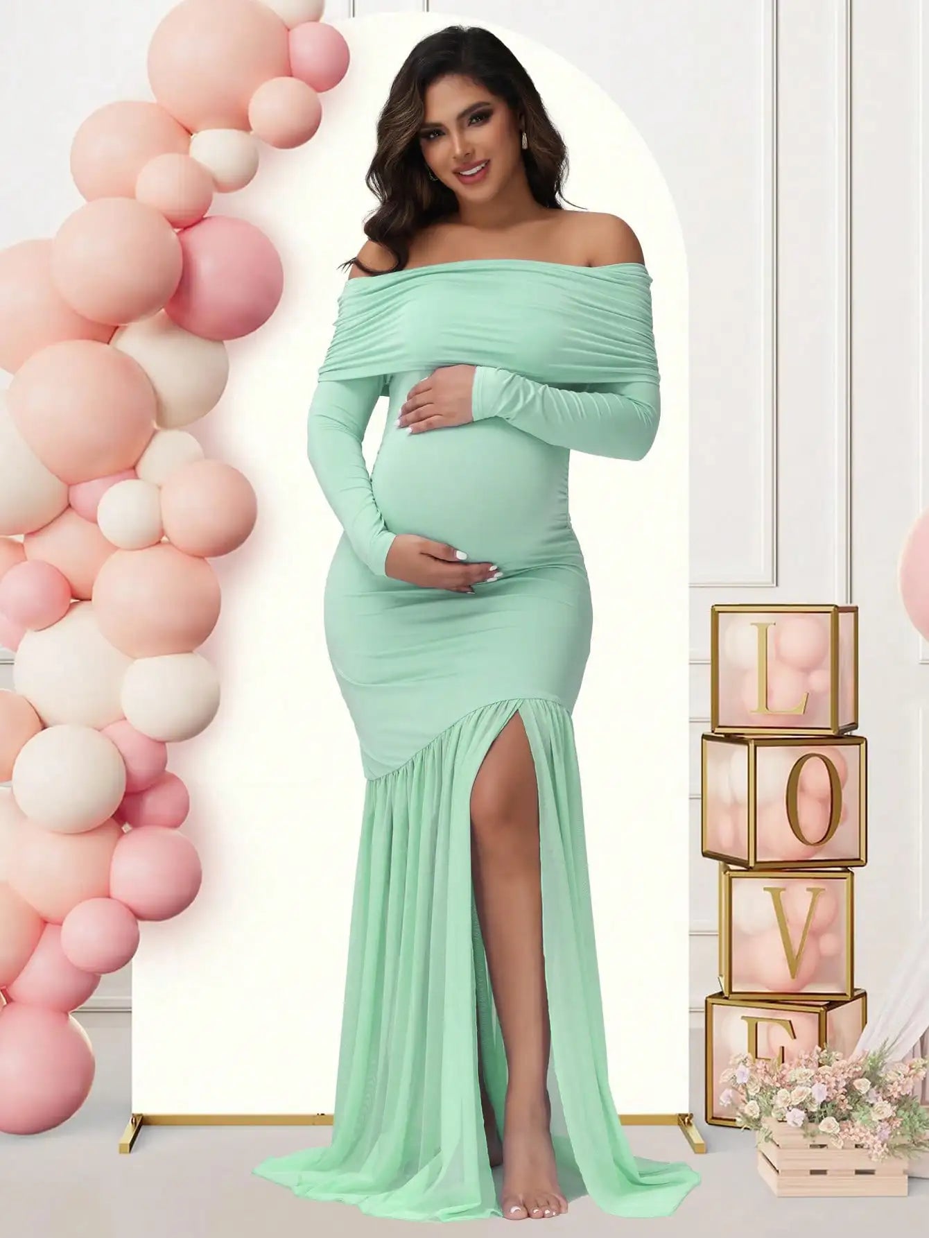 Maternity Dresses Photoshoot Off-Shoulder & Slits