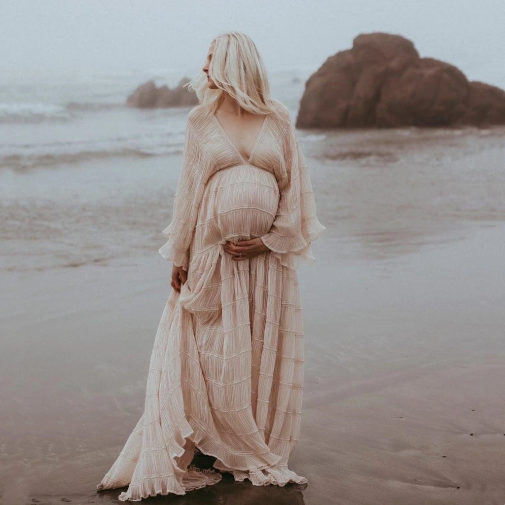 Pleat Chiffon Boho Style Maternity Photoshoot Dress
