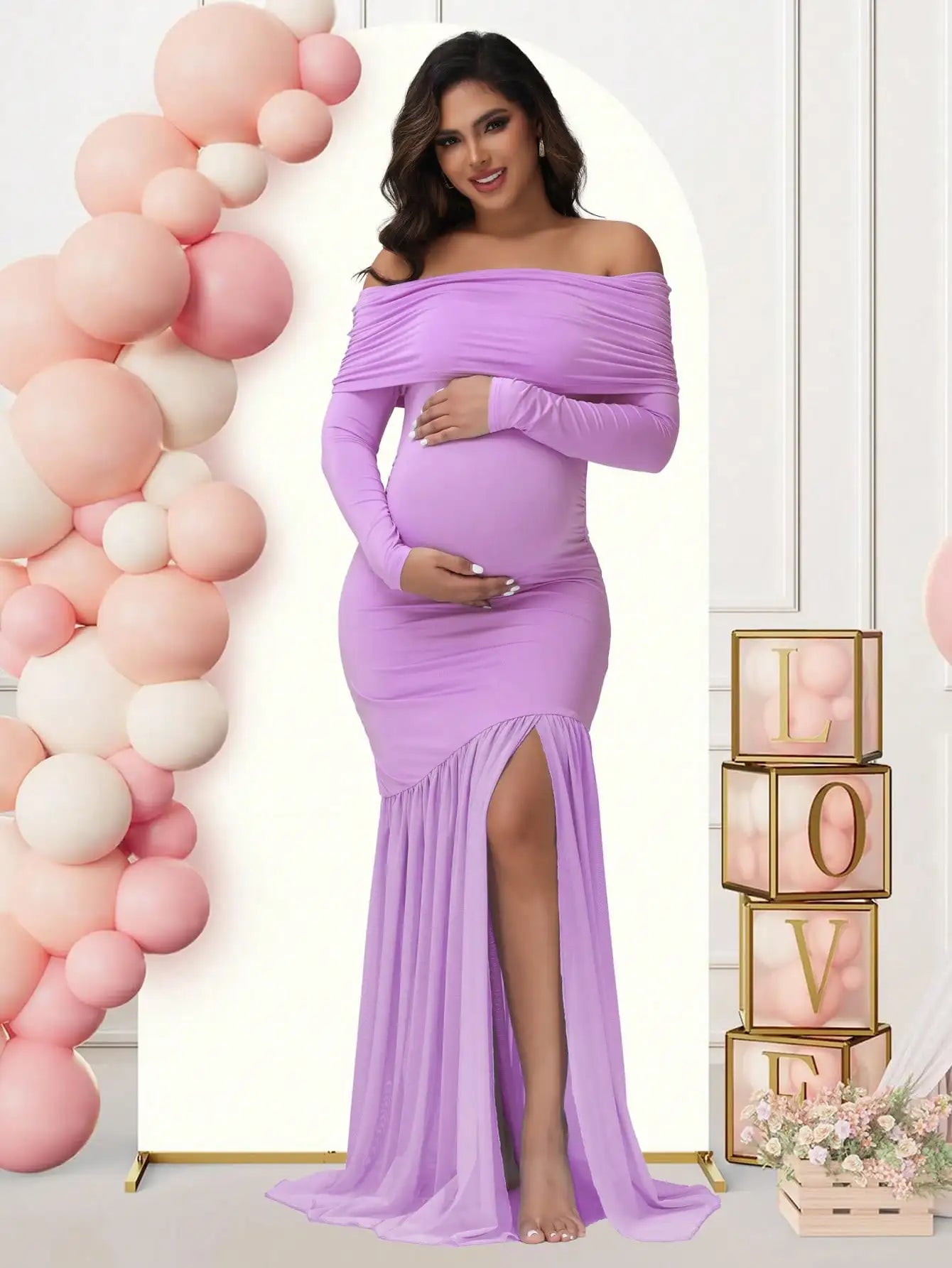 Maternity Dresses Photoshoot Off-Shoulder & Slits