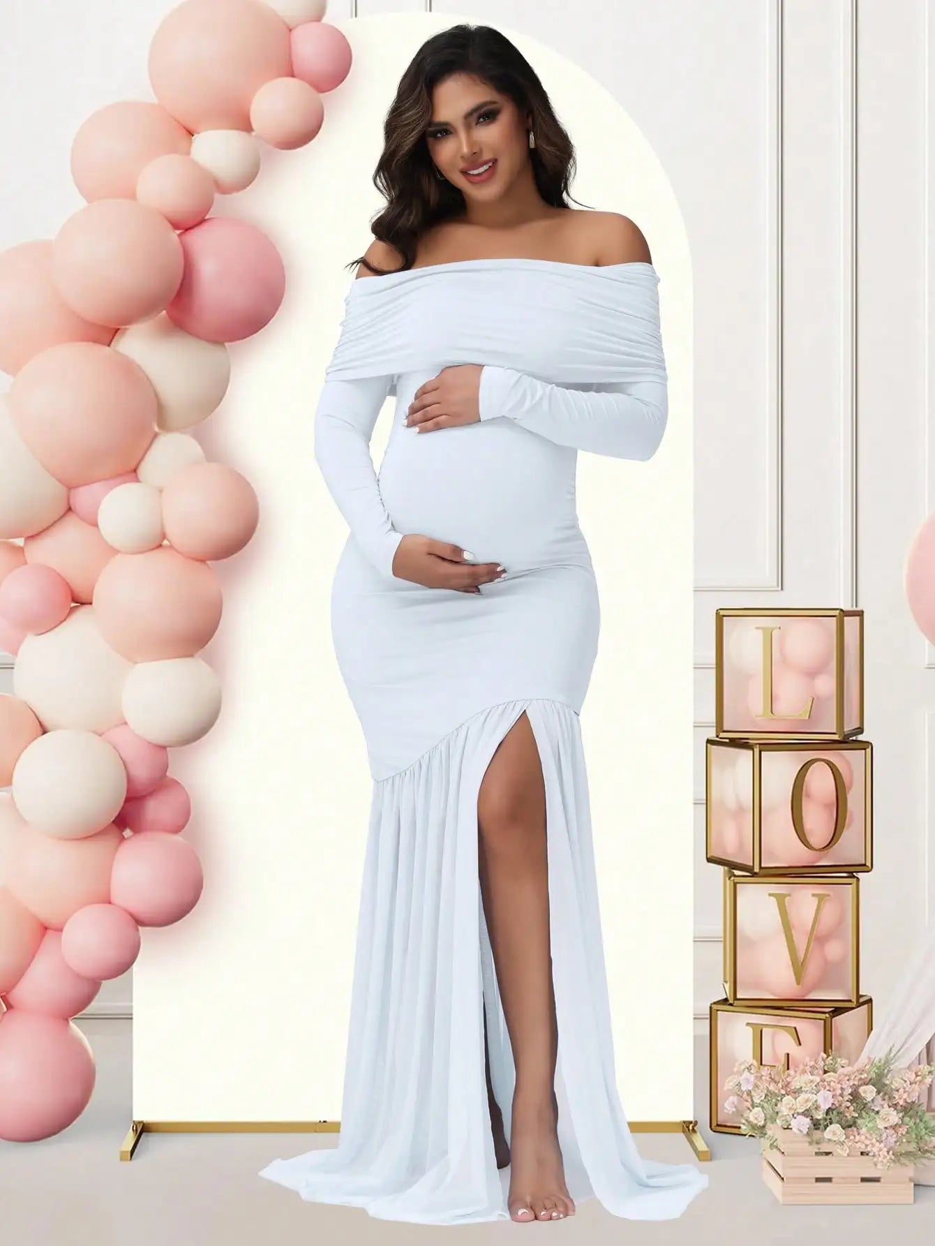 Maternity Dresses Photoshoot Off-Shoulder & Slits